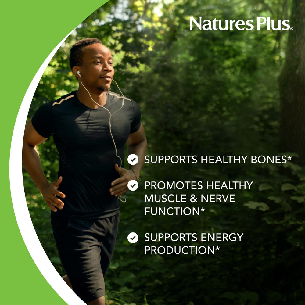 NaturesPlus Cal/Mag Citrate bottle with 90 vegetarian capsules ready for daily use
