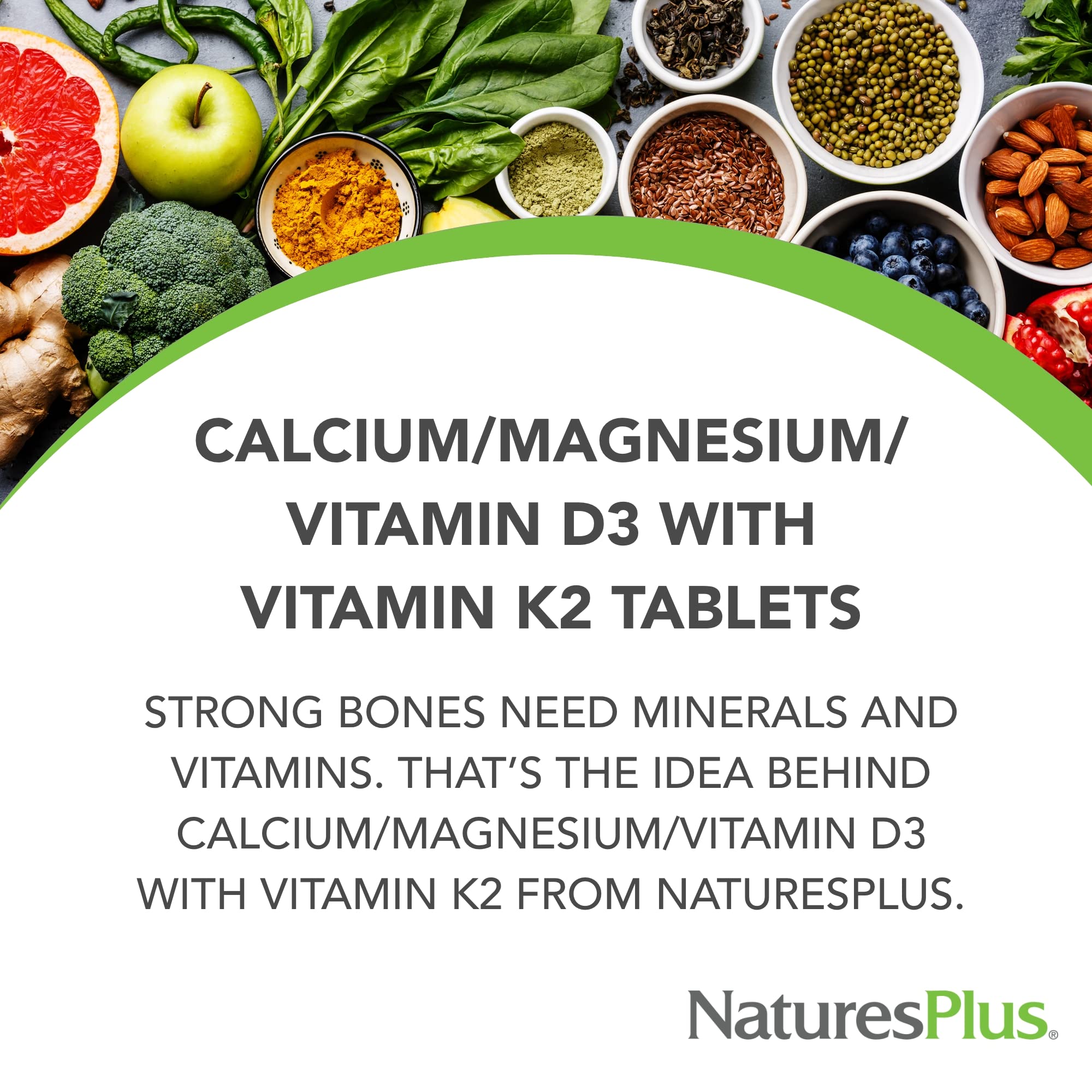 Close-up of NaturesPlus tablets for bone health.
