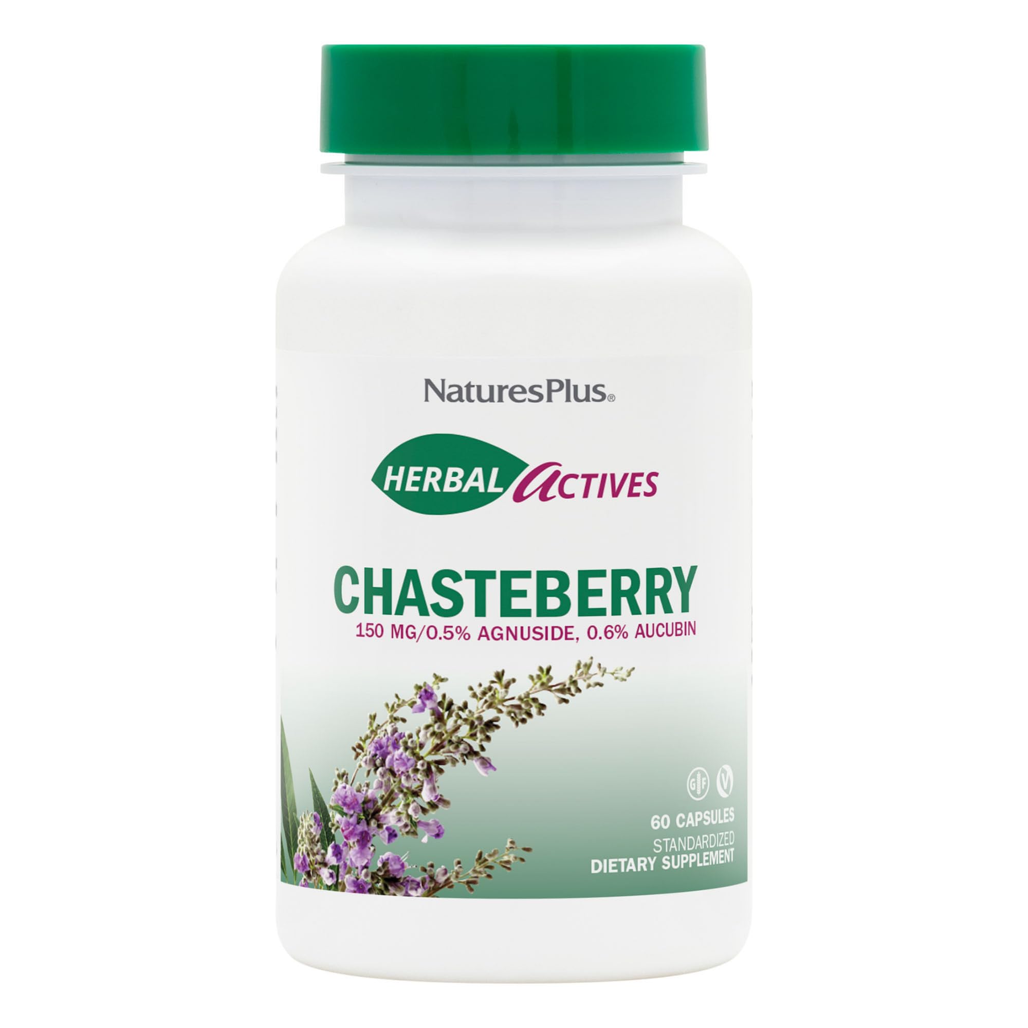 NaturesPlus Chasteberry bottle with capsules promoting hormone balance and daily wellness.