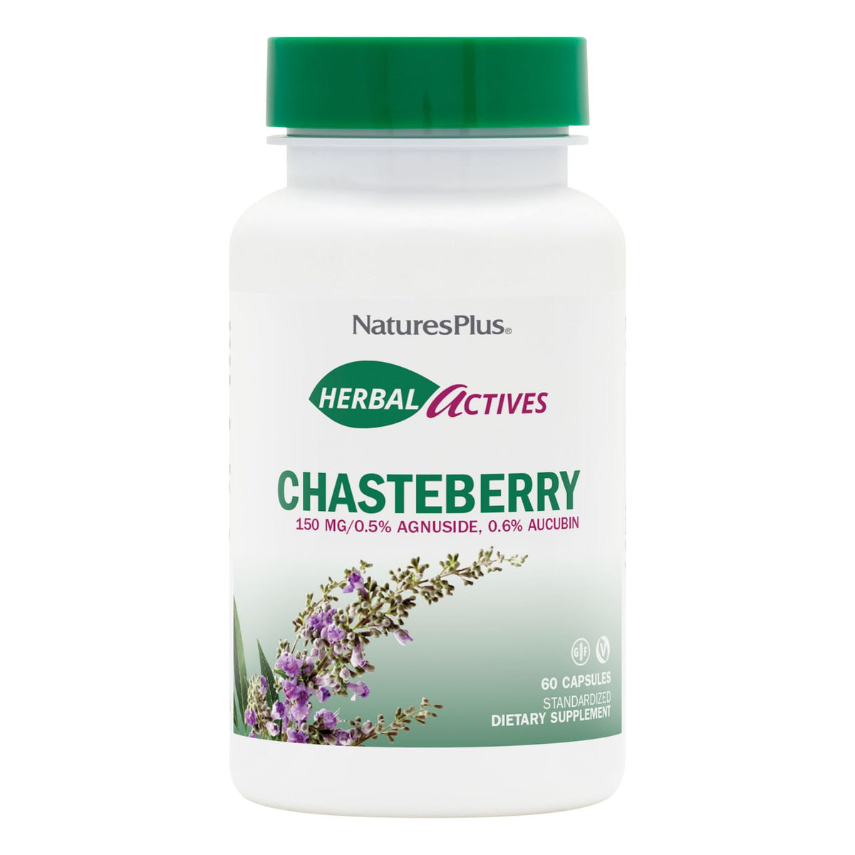 NaturesPlus Chasteberry bottle with capsules promoting hormone balance and daily wellness.
