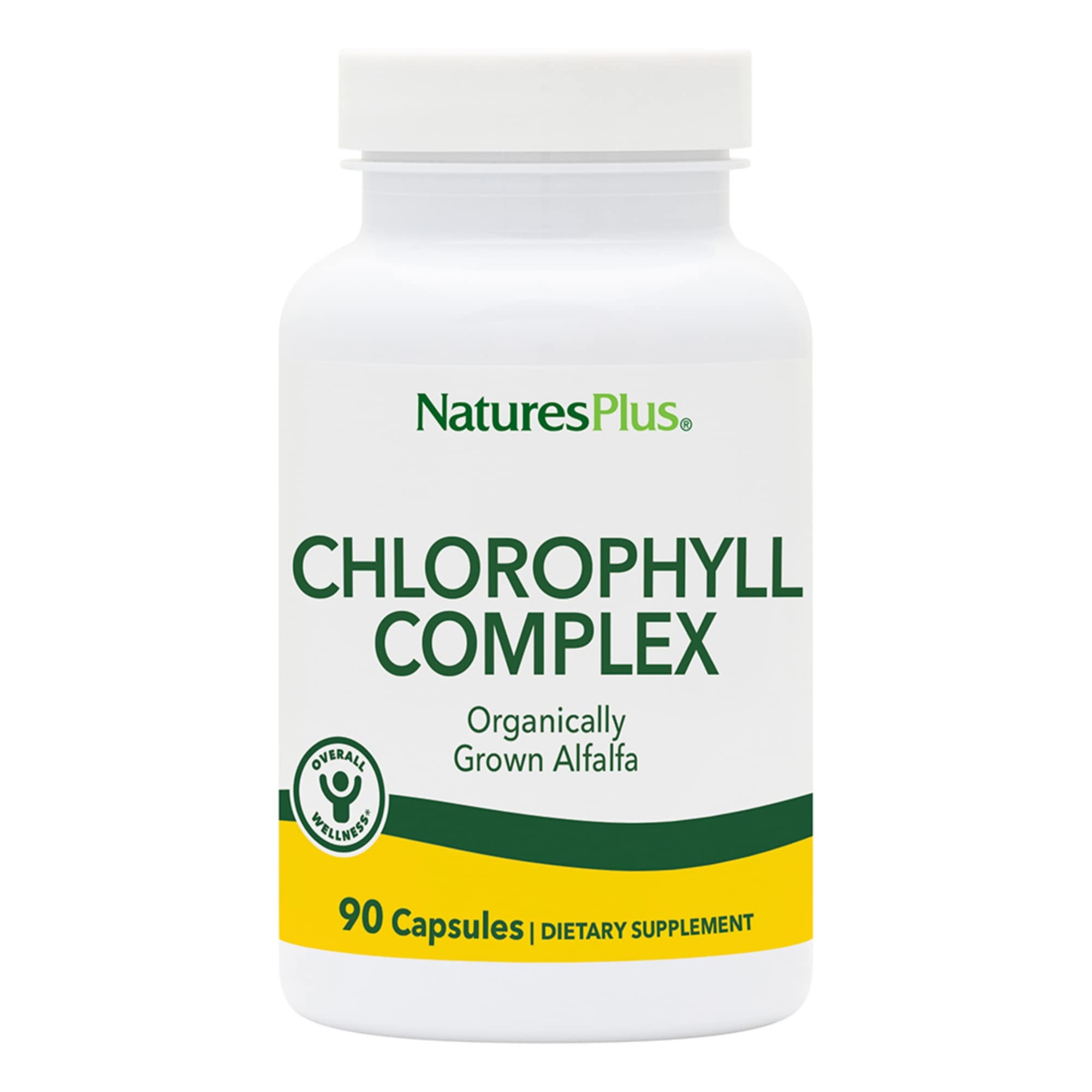 NaturesPlus Chlorophyll Complex bottle front for daily wellness with gluten-free formula.