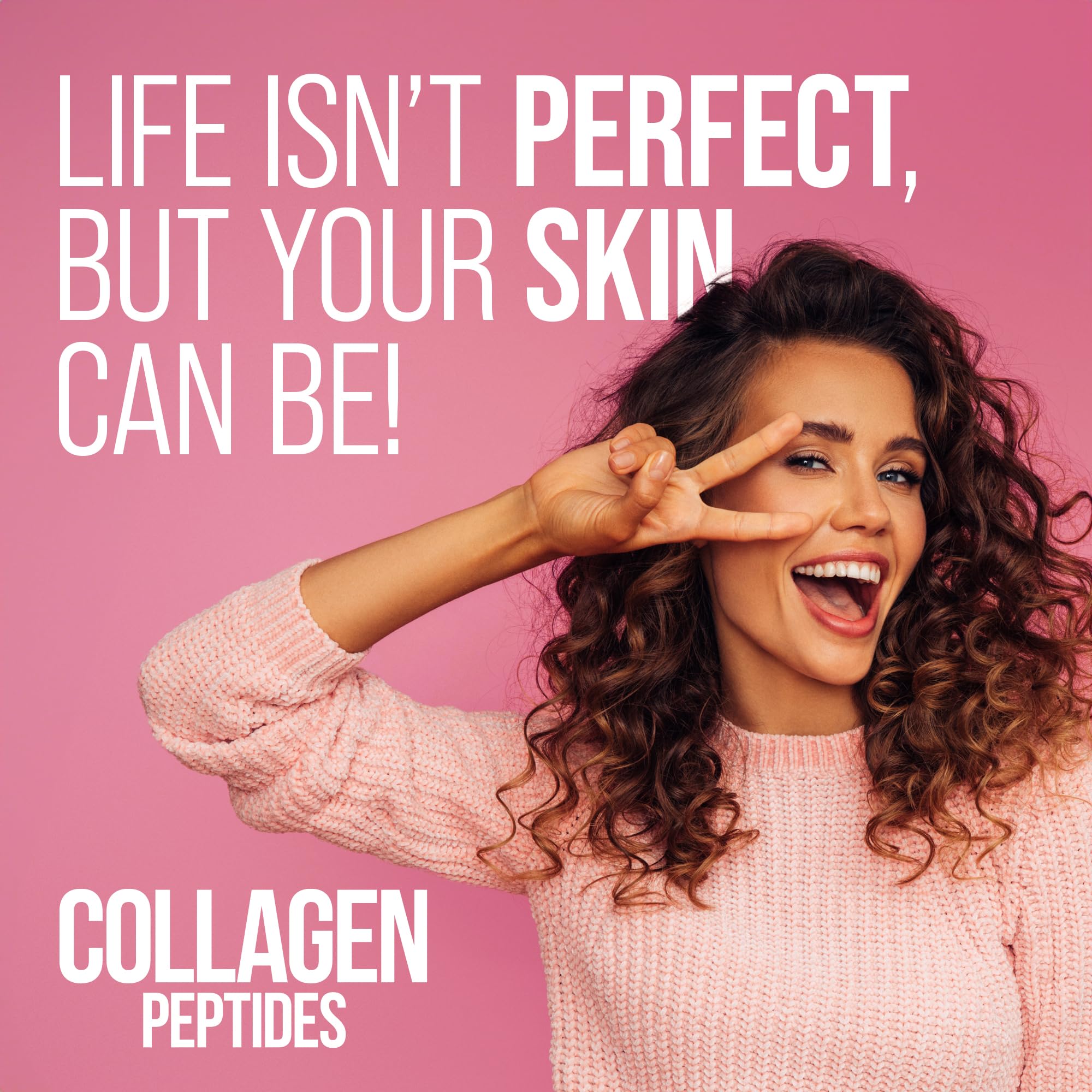 NaturesPlus Collagen Peptides Berry Lemonade scoop beside a glass.
