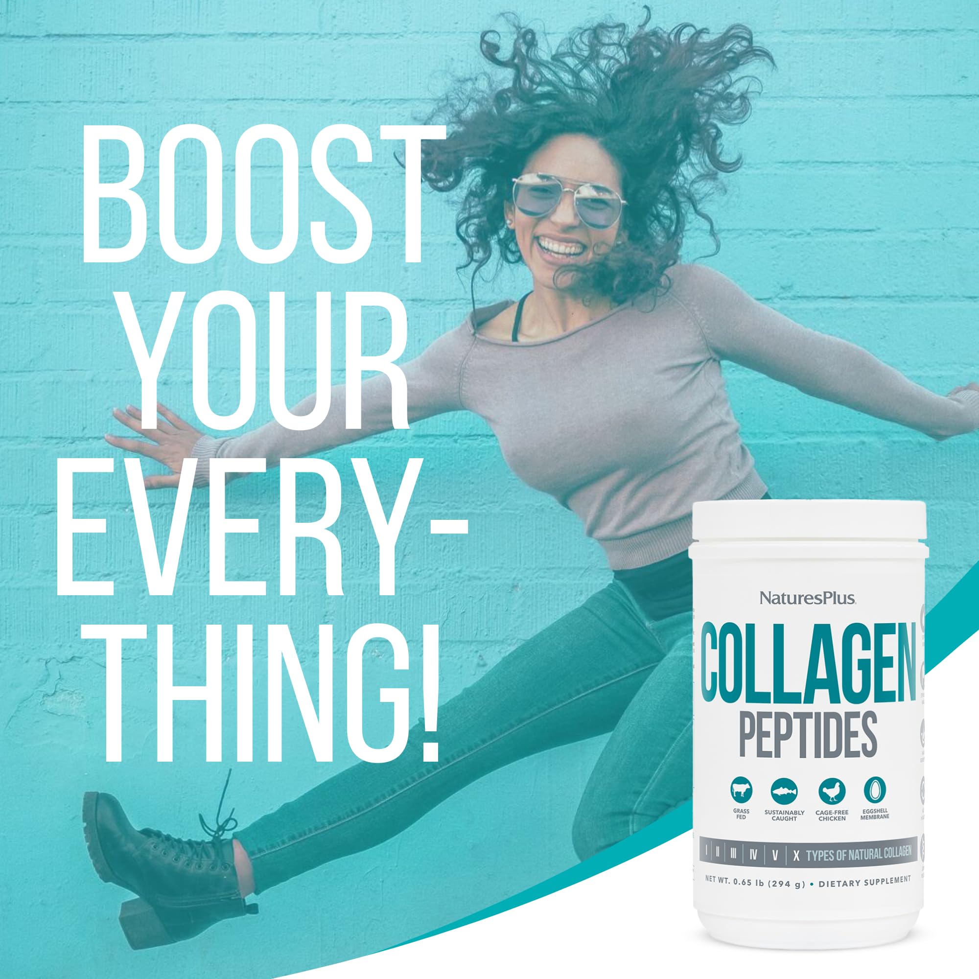 Nature's Plus Collagen Peptides healthy skin, hair and nails showcase.