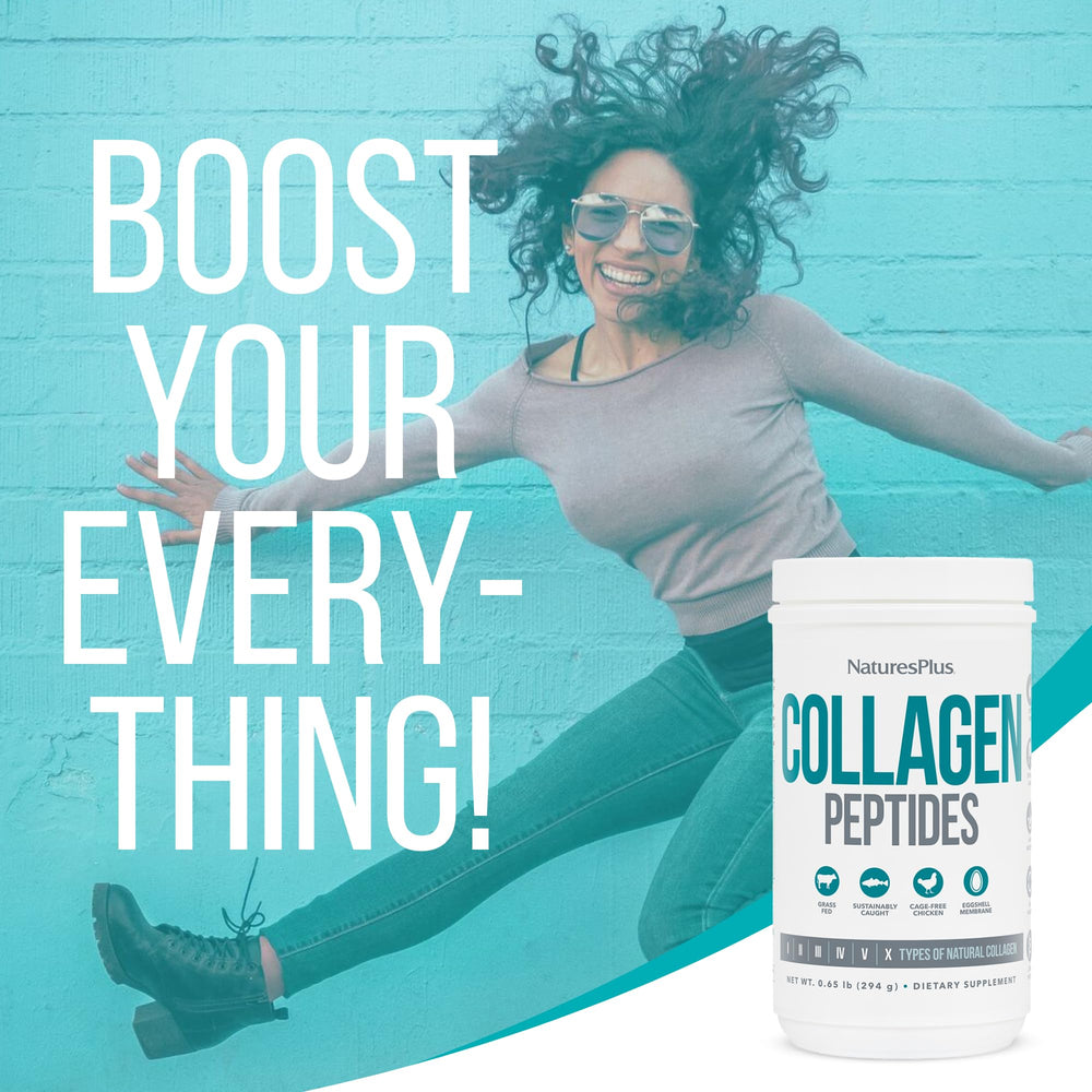 Nature's Plus Collagen Peptides healthy skin, hair and nails showcase.