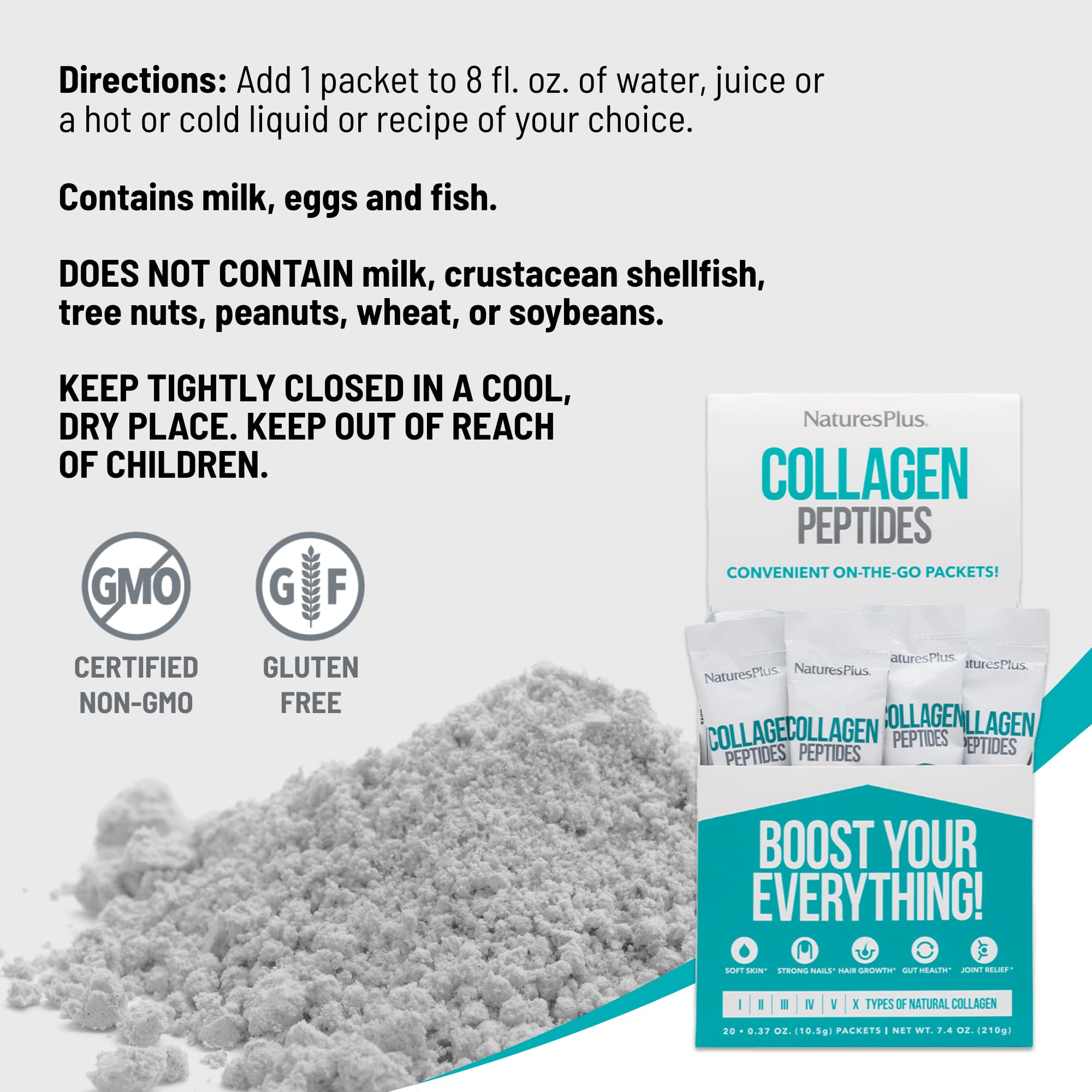 NaturesPlus Collagen Peptides dissolving easily into a drink or food