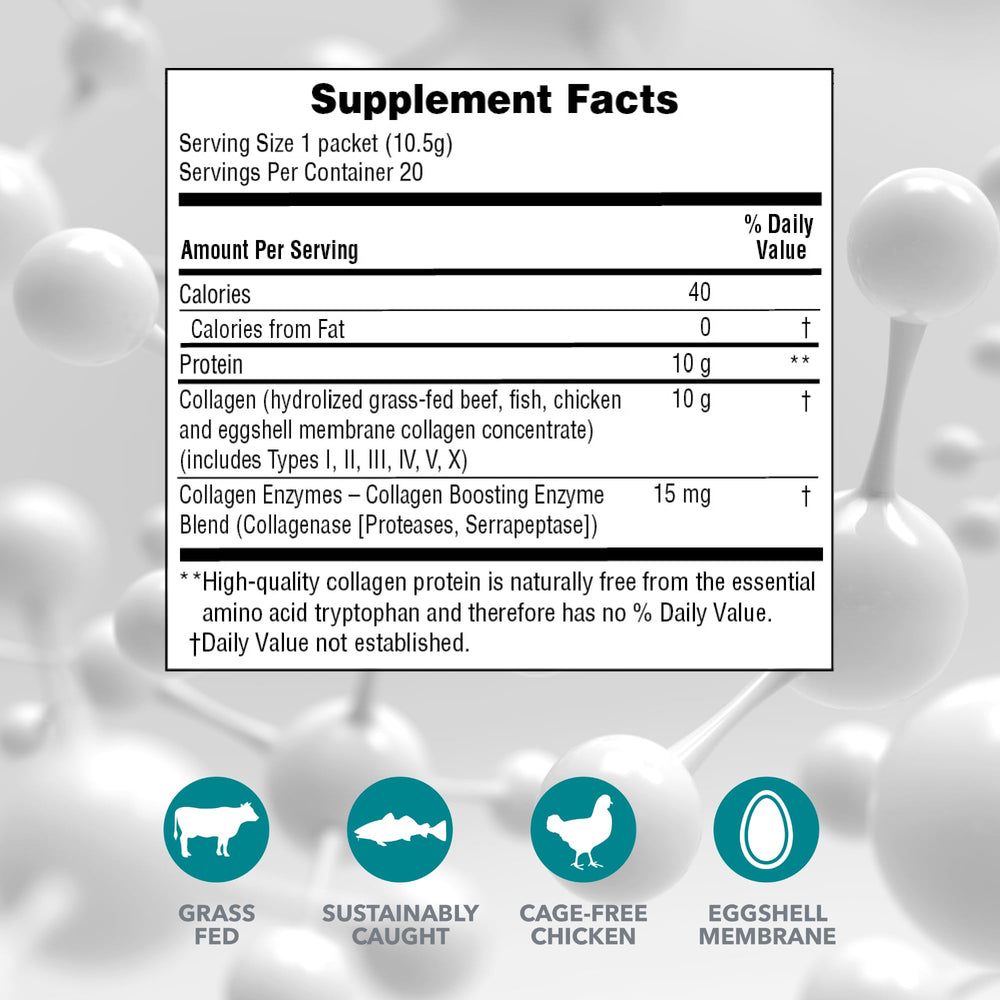Closeup of NaturesPlus Collagen Peptides packaging highlighting 20-stick format