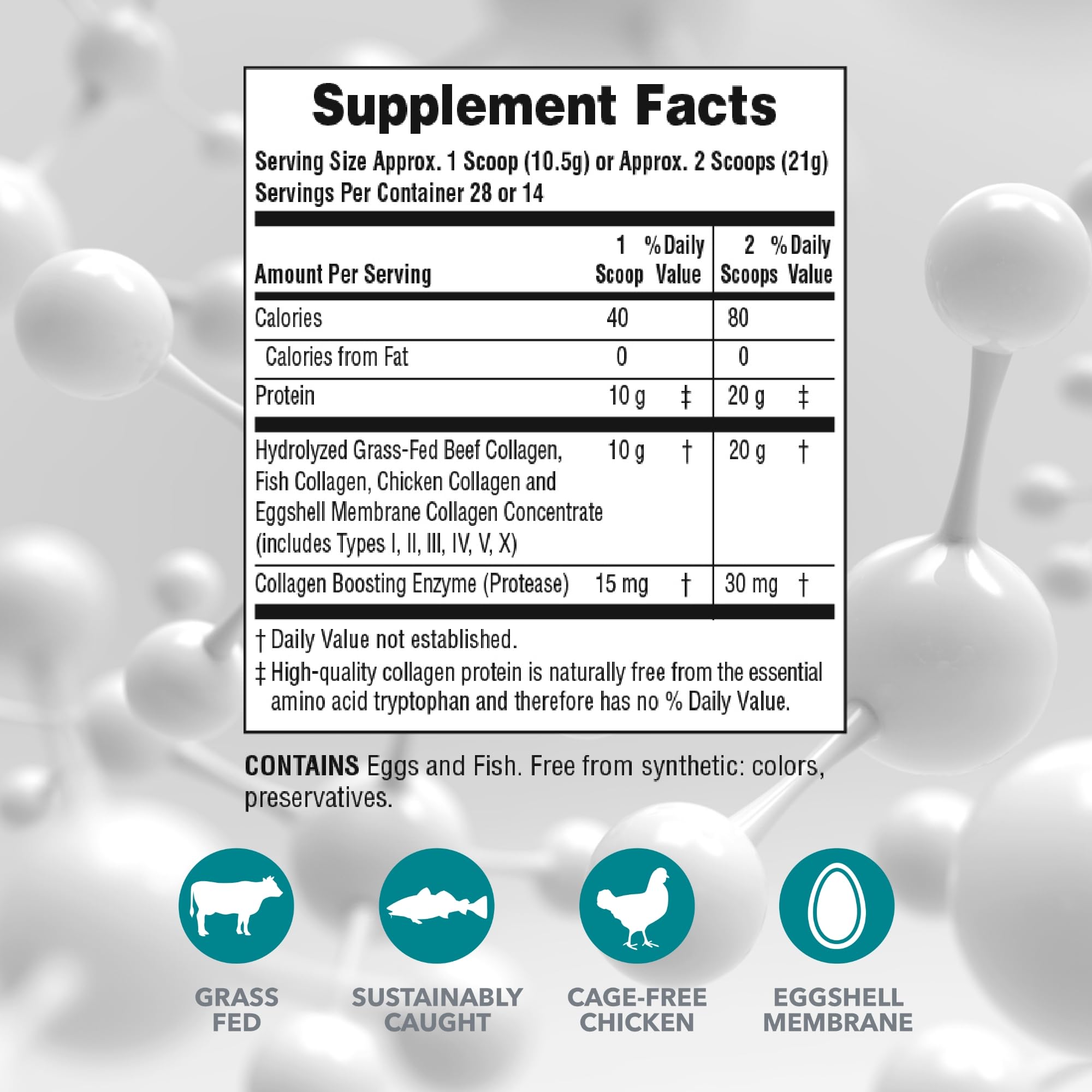 NaturesPlus Collagen Peptides powder bag shown, ideal to blend into smoothies for hair and nails.