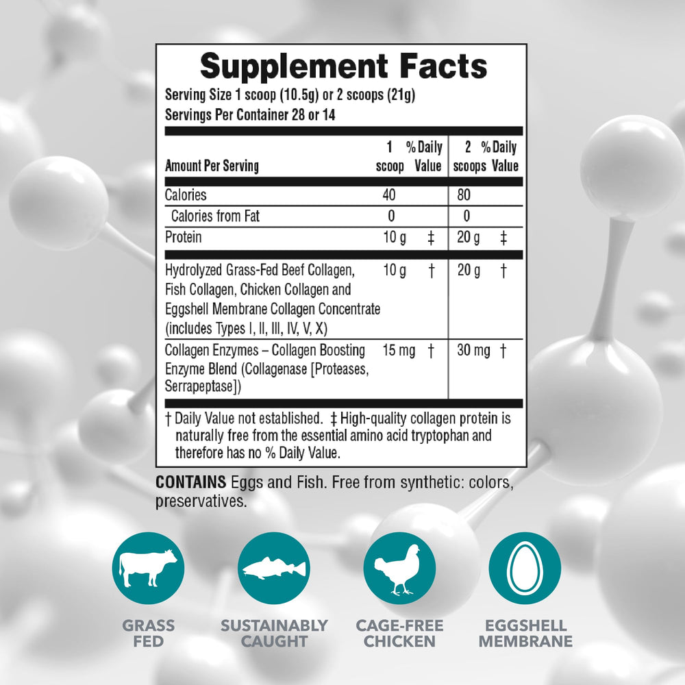 Nature's Plus Collagen Peptides scoop aids precise daily dosing for hair, skin, nails.