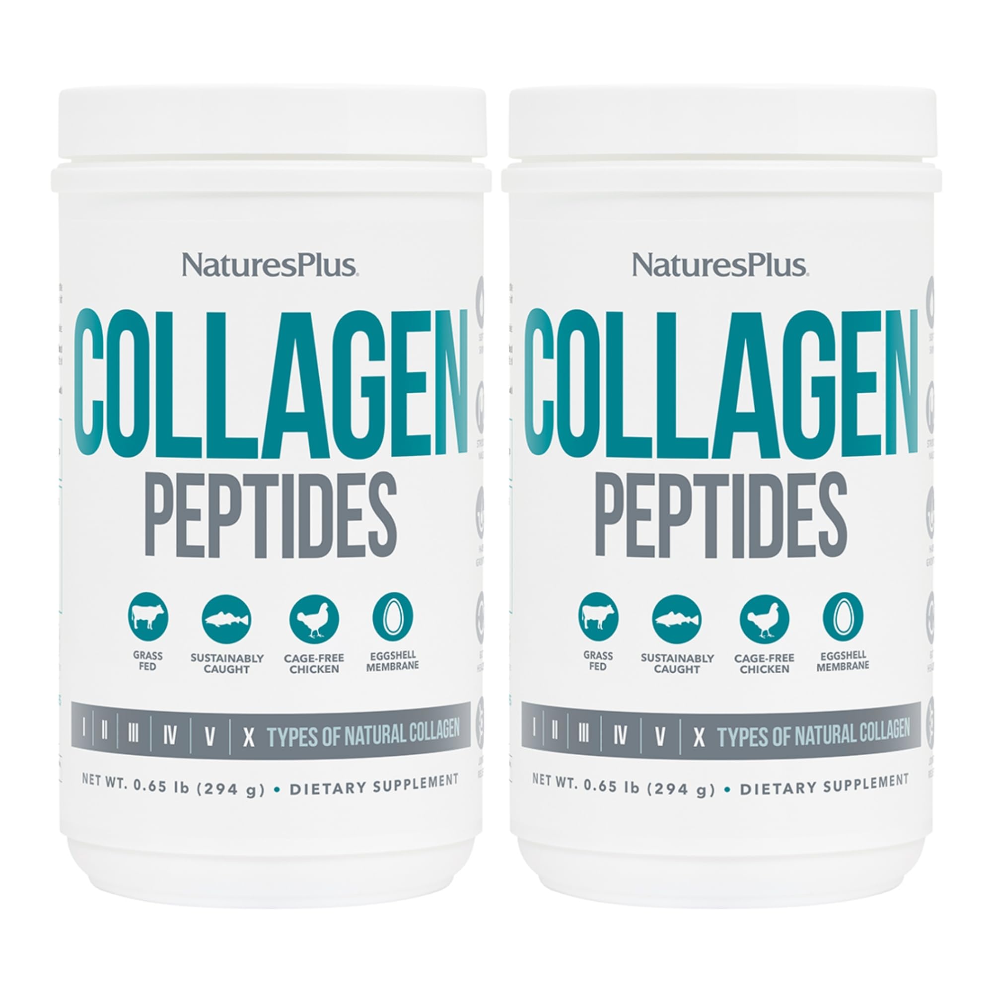 NaturesPlus Collagen Peptides two-pack containers ready for daily skin and joints support.