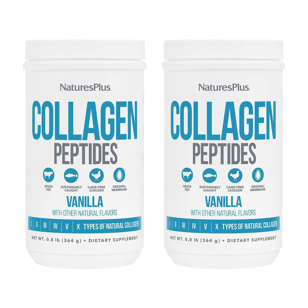 NaturesPlus Collagen Peptides Vanilla bottle displaying label for skin and joint support