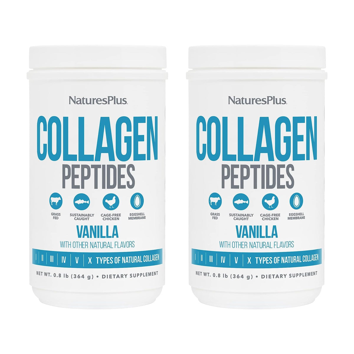NaturesPlus Collagen Peptides Vanilla bottle displaying label for skin and joint support