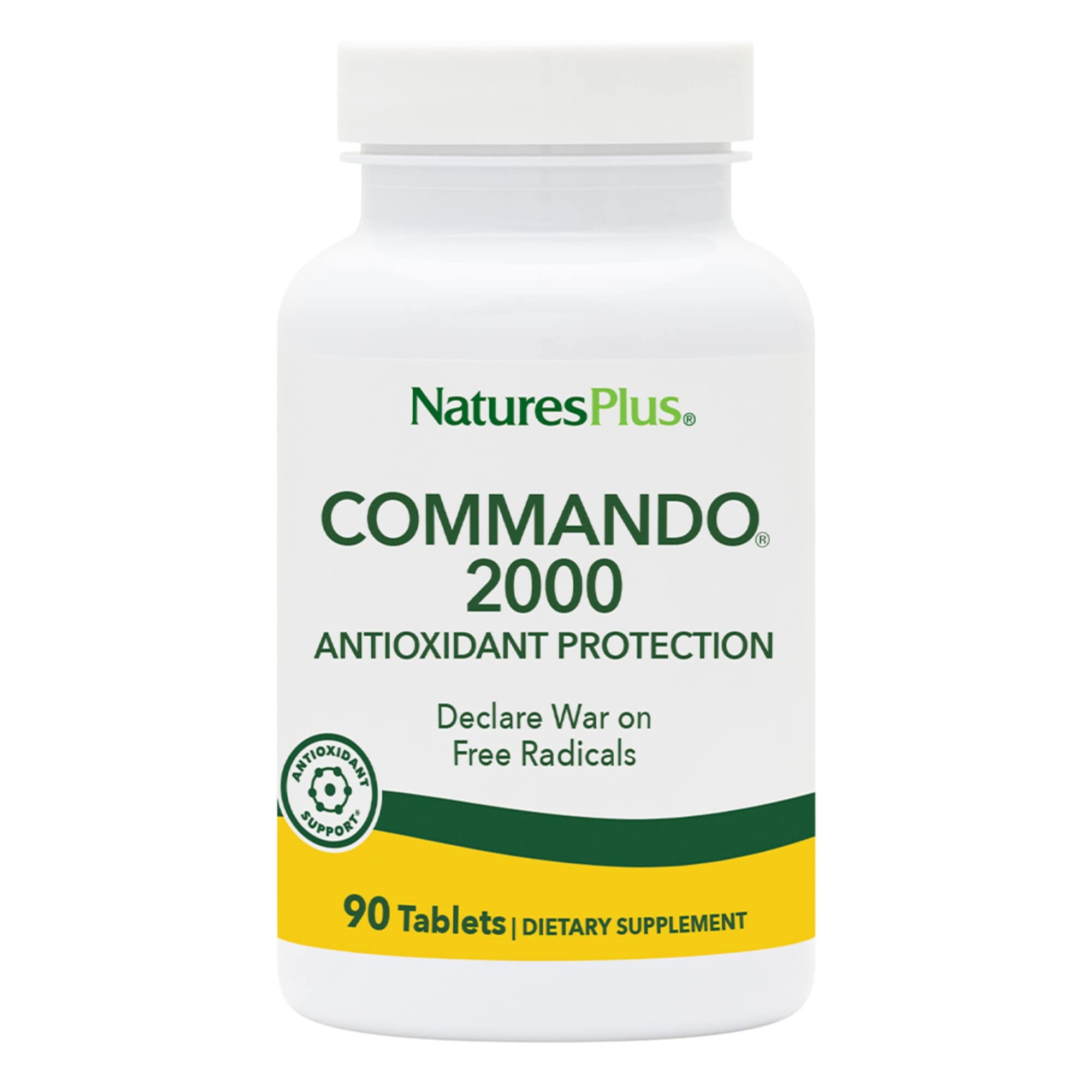 NaturesPlus Commando 2000-90 bottle front, showcasing antioxidant protection.