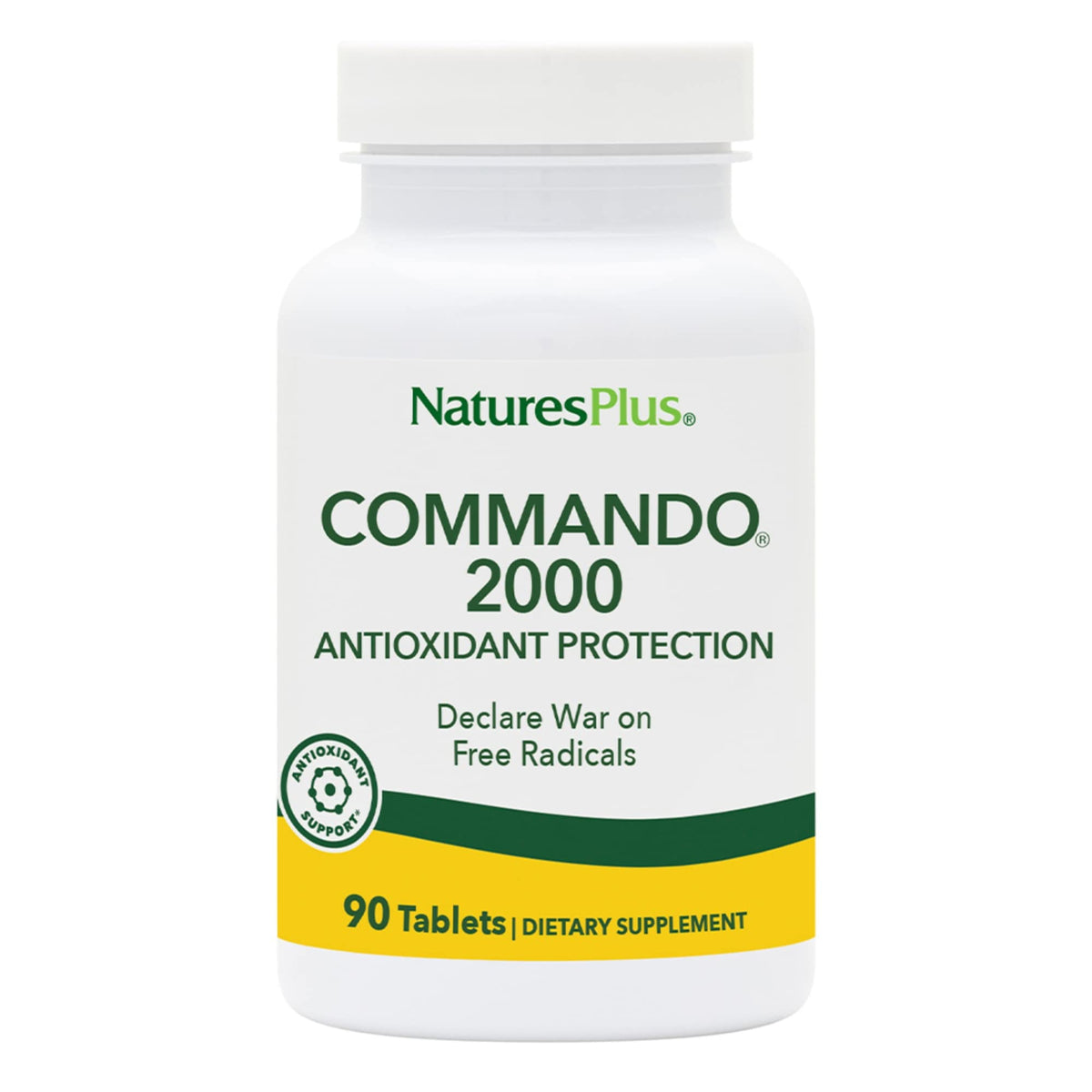 NaturesPlus Commando 2000-90 bottle front, showcasing antioxidant protection.