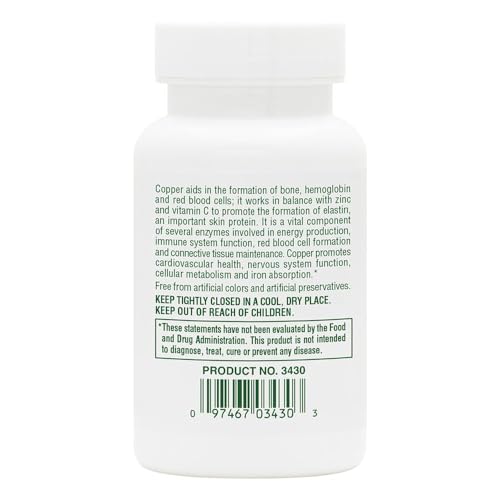 NaturesPlus Copper 3 mg side view highlighting 90 tablets for daily use