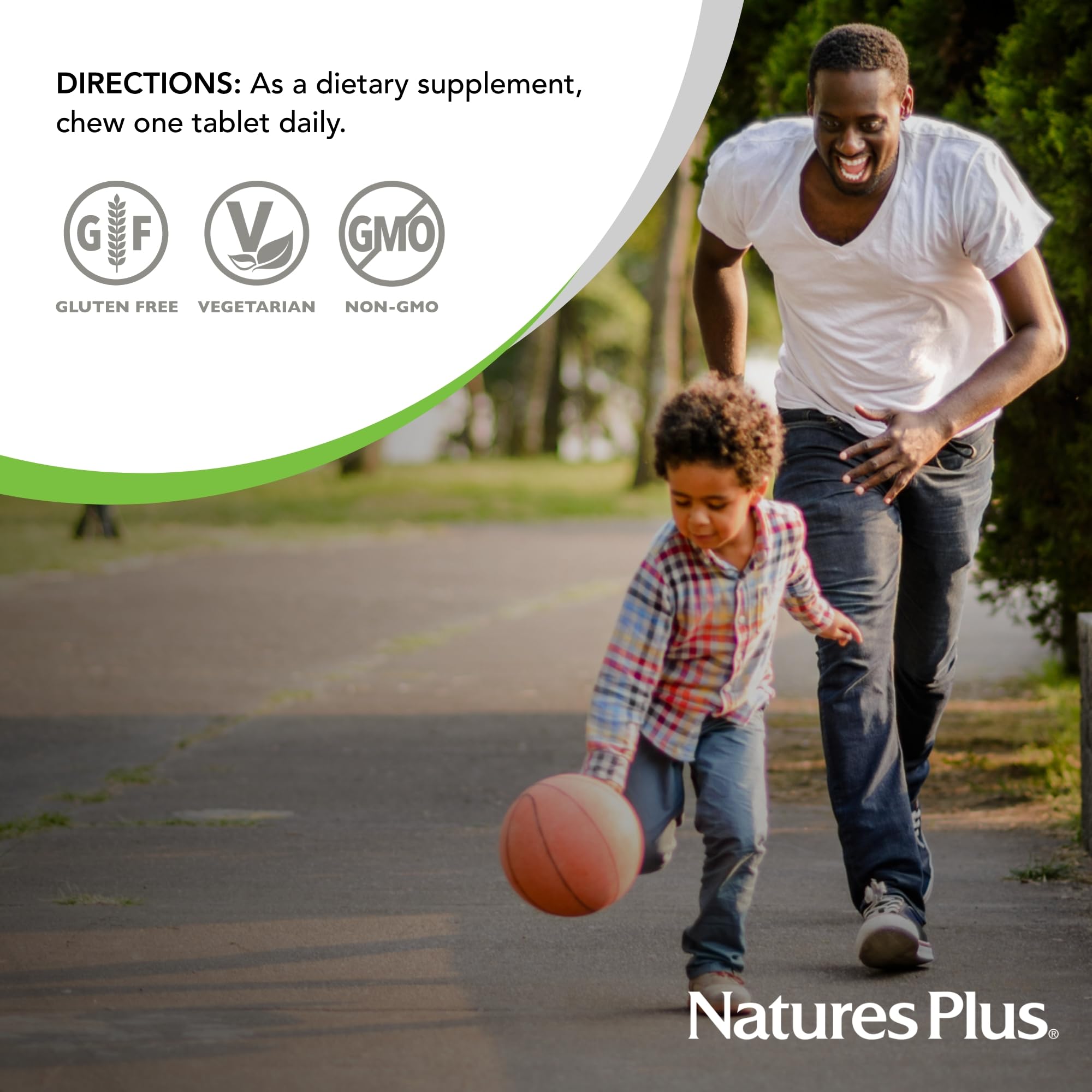 NaturesPlus D-K Complex nutrition facts panel shows vegetarian, non-GMO ingredients.