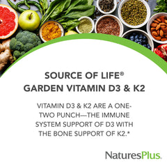 NaturesPlus Source of Life Garden D3 K2 bone support illustration.