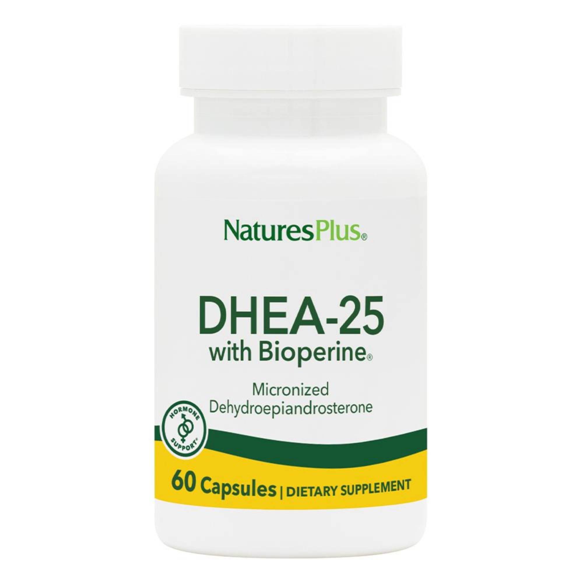 NaturesPlus DHEA-25 bottle front for easy daily use and potential energy support.