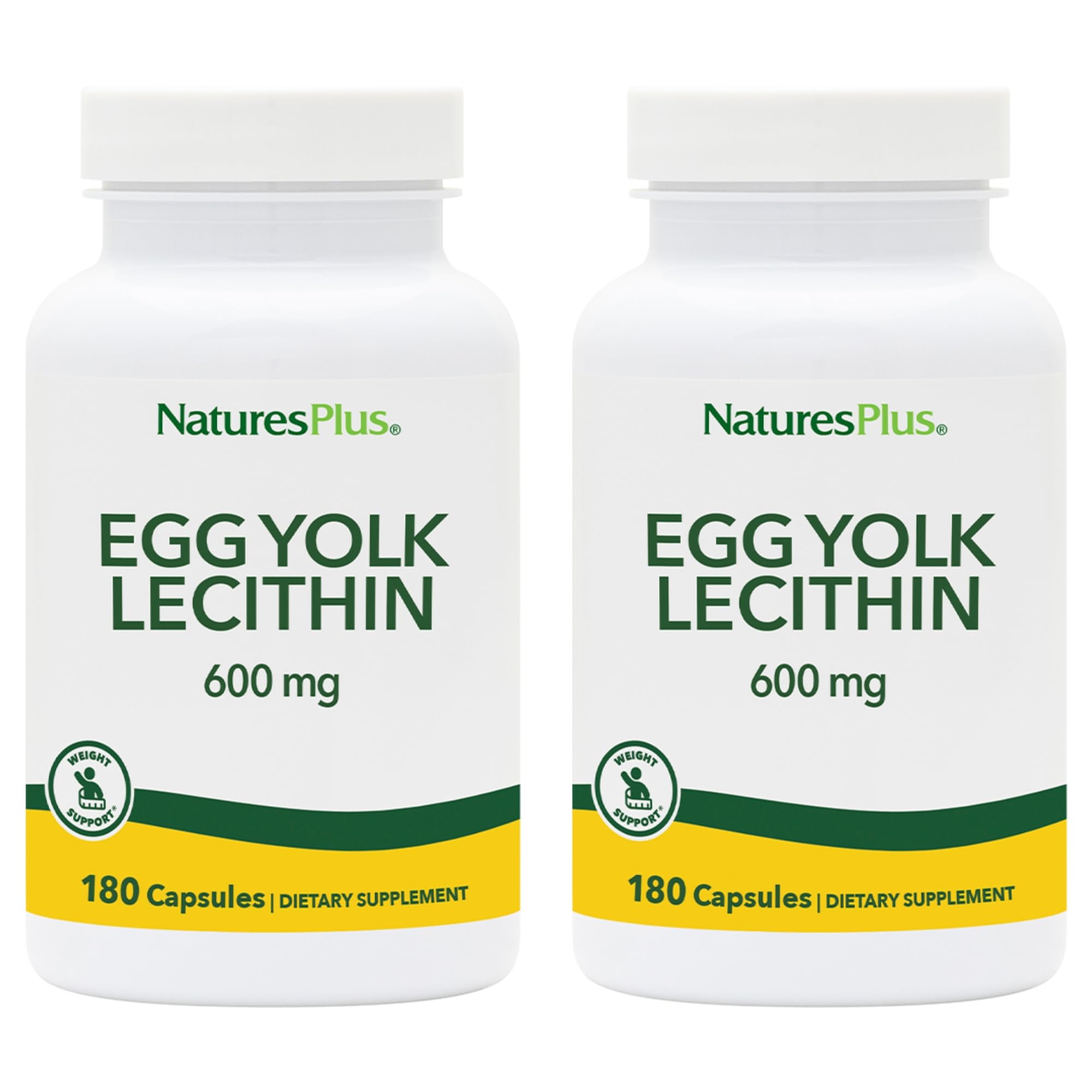 NaturesPlus Egg Yolk Lecithin bottle front showing 600 mg per serving for everyday use.