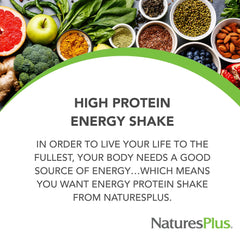 NaturesPlus Energy Shake in a shaker bottle demonstrates keto-friendly, low-carb protein option.