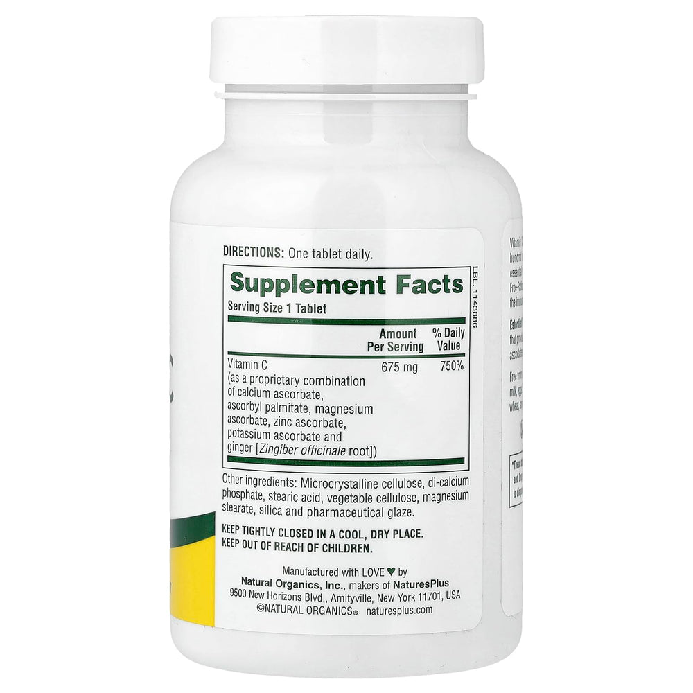 NaturesPlus Esterified Vitamin C 675 mg tablets close-up — supports immune health and antioxidants.