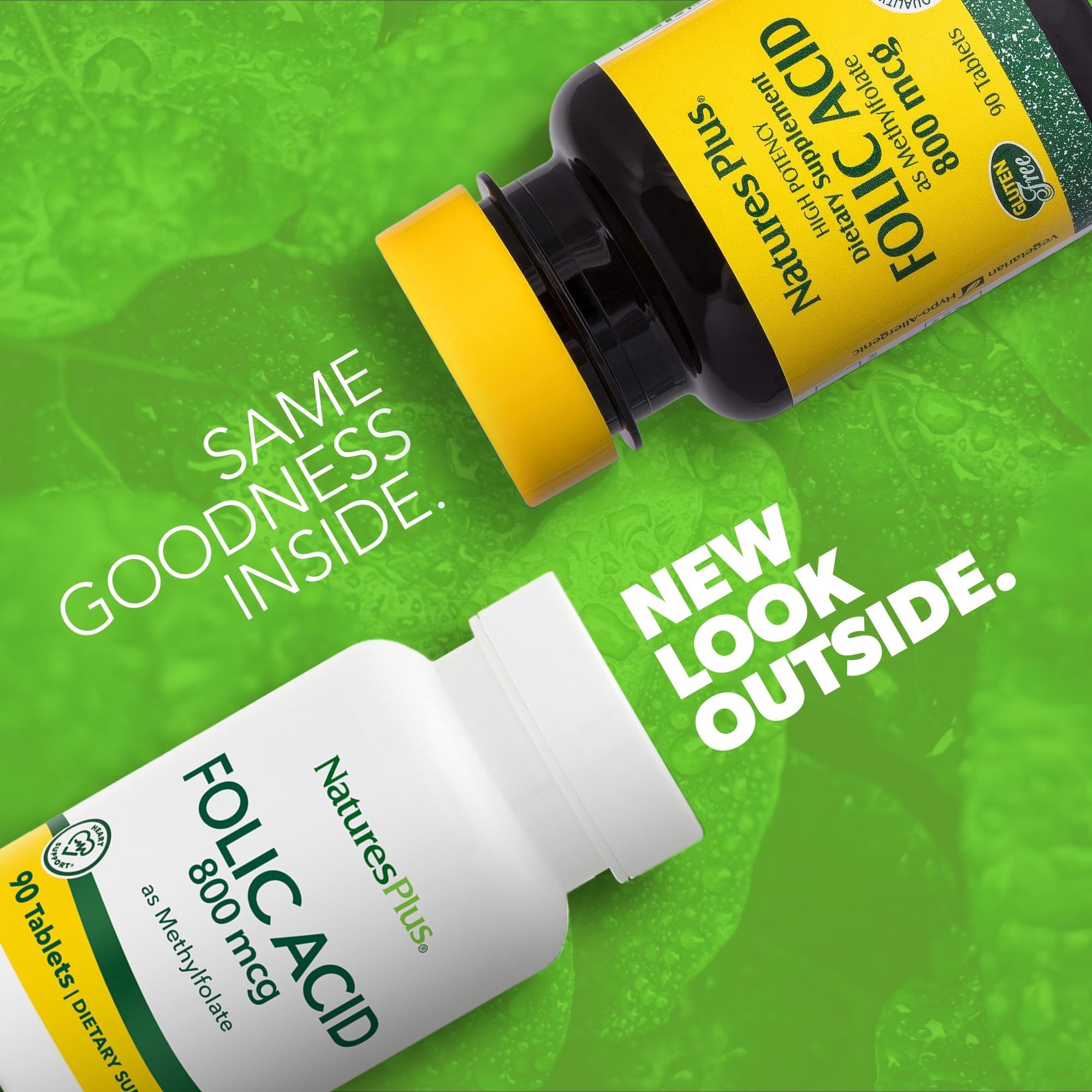 Nature's Plus Folic Acid methylfolate heart-shaped tablets signaling cardiovascular health support