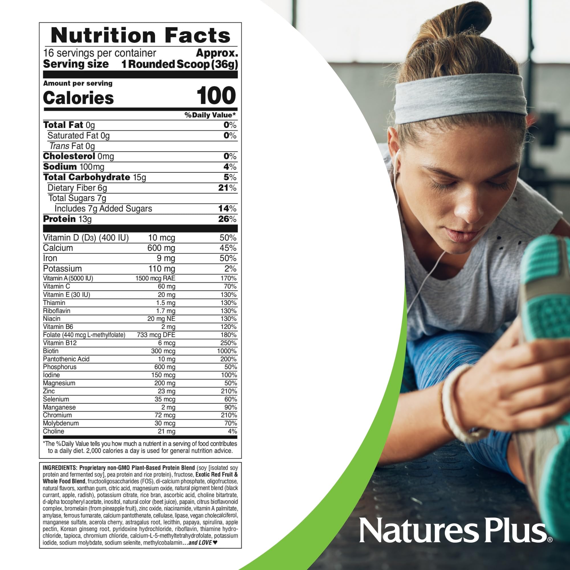 NaturesPlus Fruitein packaging highlighting quality and standards