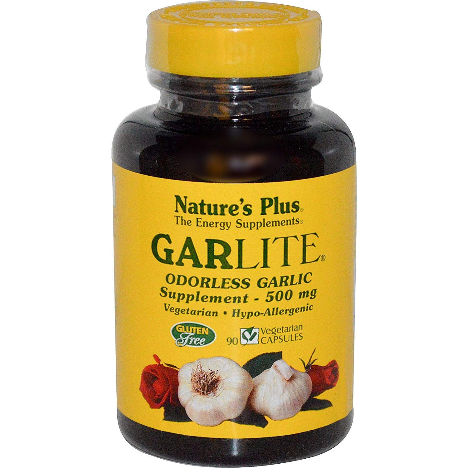 NaturesPlus Garlite Odorless Garlic bottle with 90 vegetarian capsules for daily wellness