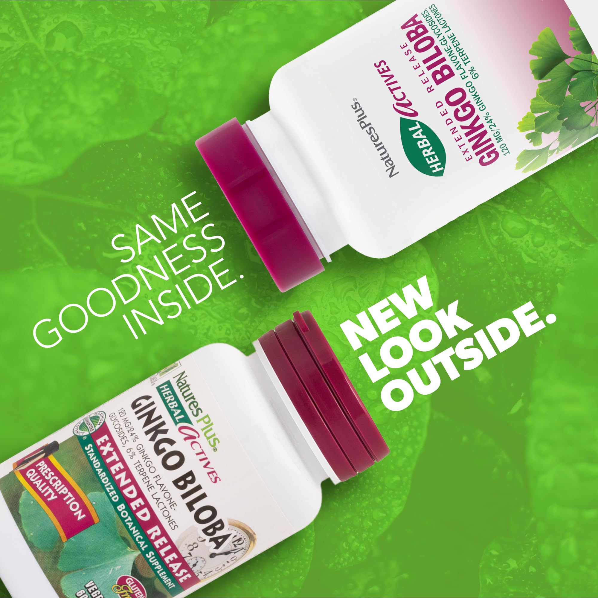 NaturesPlus Ginkgo Biloba tablet side view highlighting vegan gluten-free formula