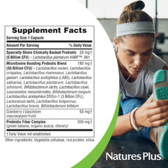 NaturesPlus gluten-free label signaling allergen-friendly probiotic option.