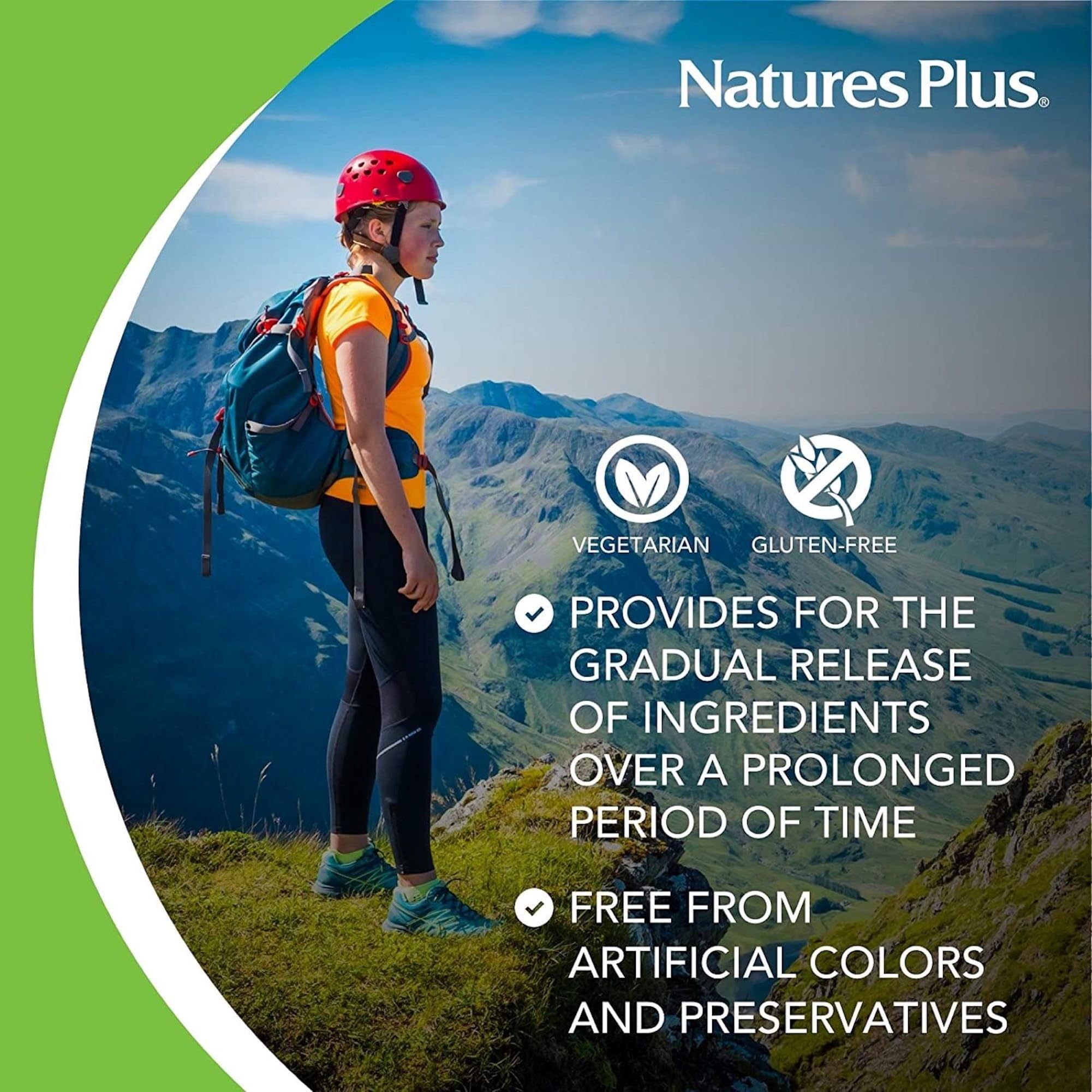 NaturesPlus gluten-free vegetarian label underscores pure, allergen-conscious formulation.