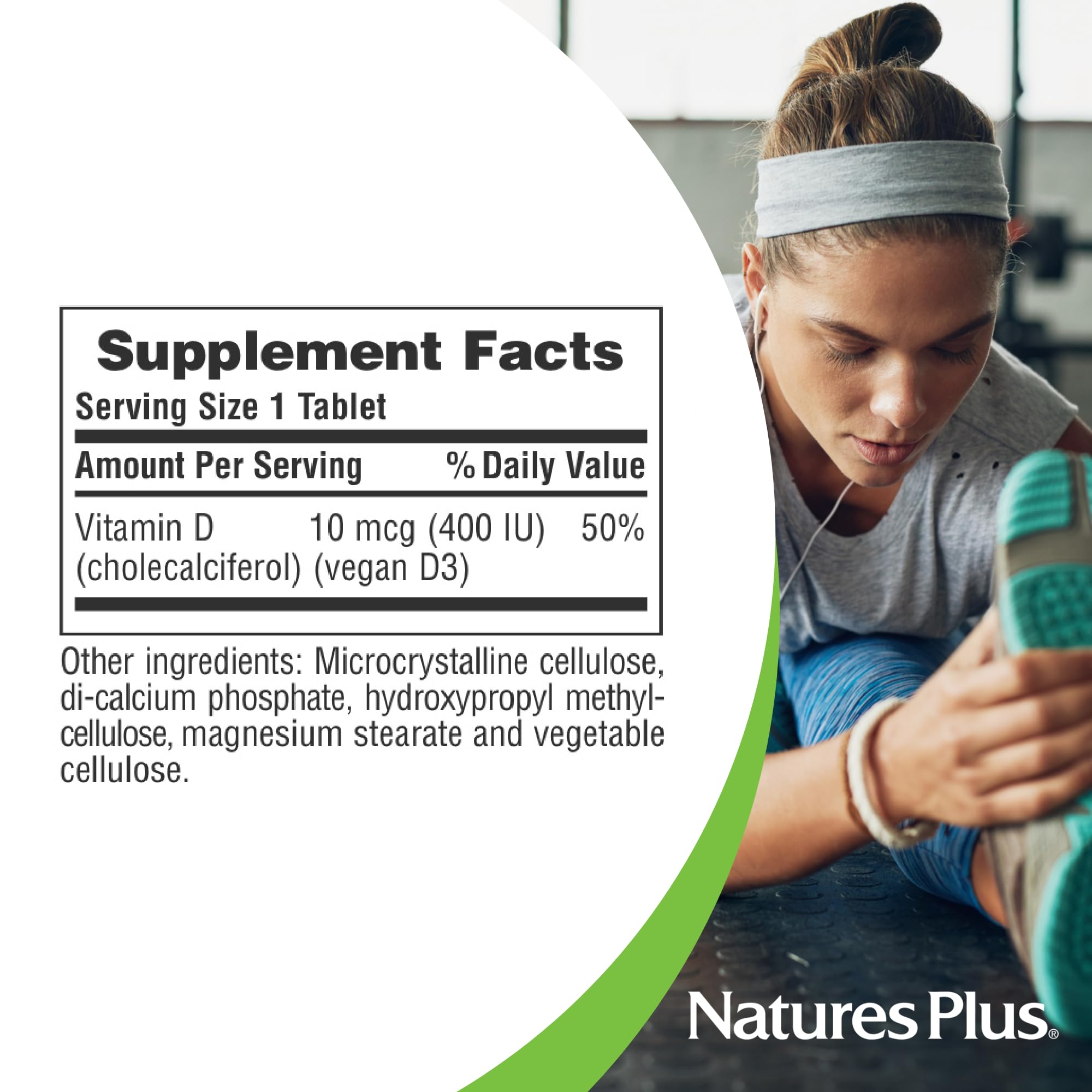 NaturesPlus Gluten-free Vitamin D3 tablet suitable for gluten-free diets.