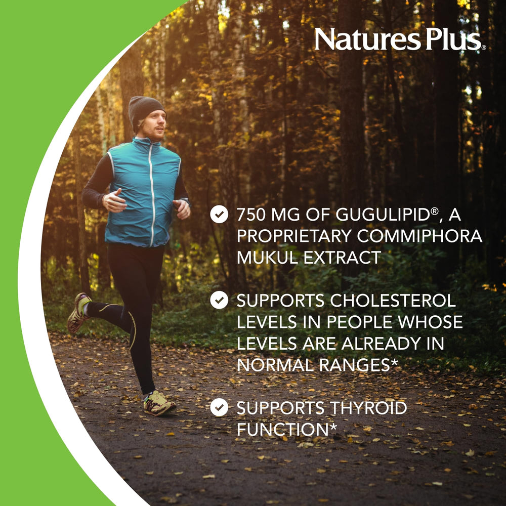 NaturesPlus Gugulipid extended-release tablet shown for steady daily support.
