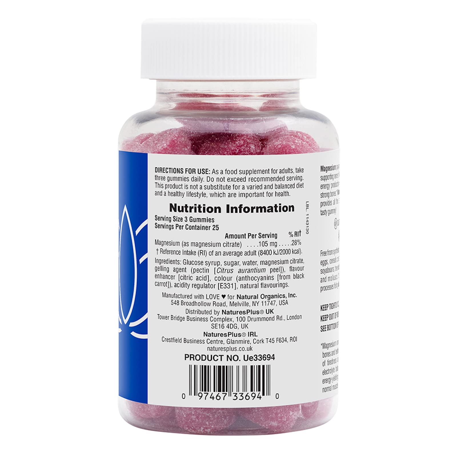 Close-up of Nature'sPlus Magnesium Citrate Raspberry gummies for easy supplementation