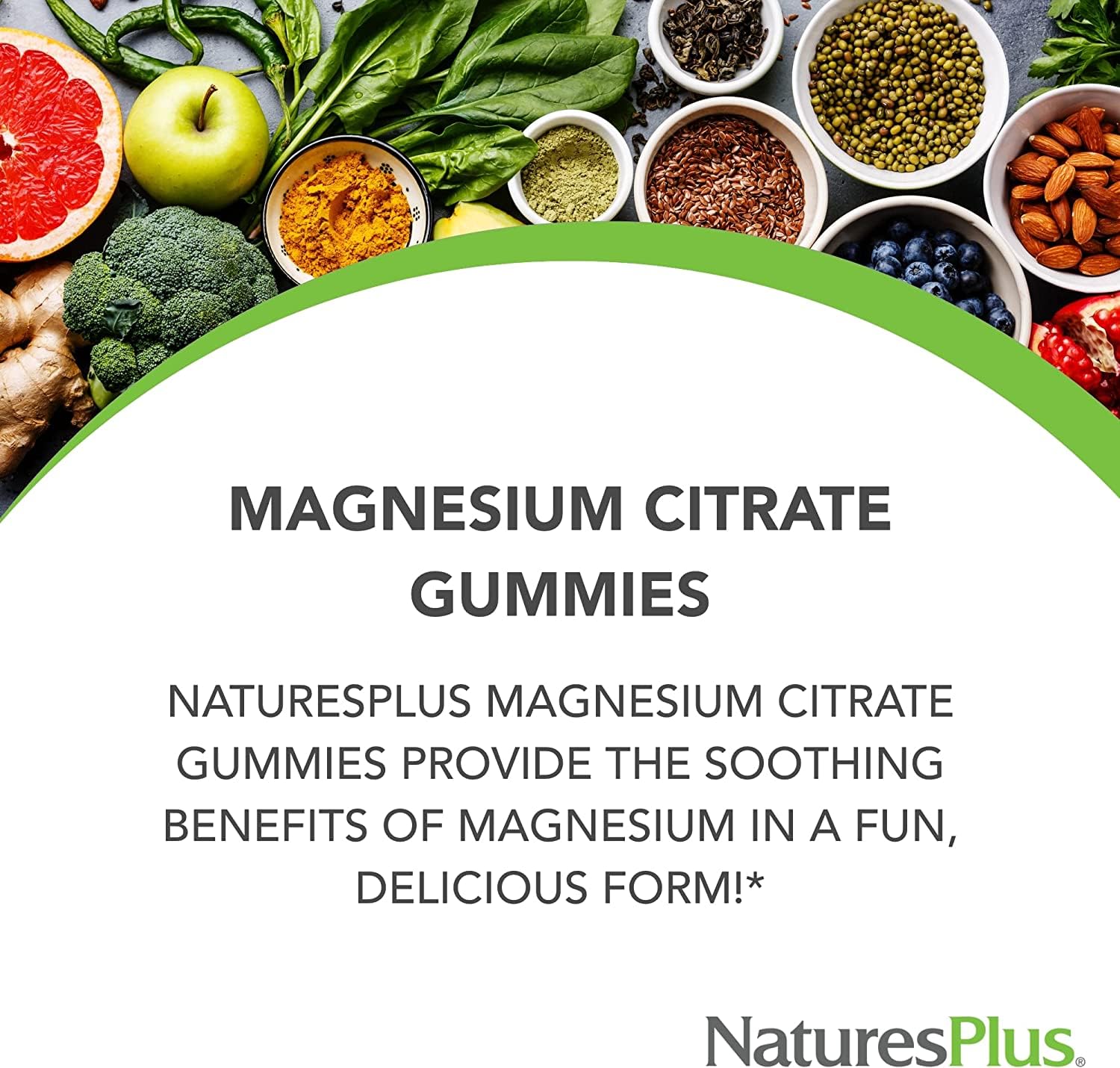 Nature'sPlus Magnesium Citrate Raspberry label highlights 105 mg per gummy