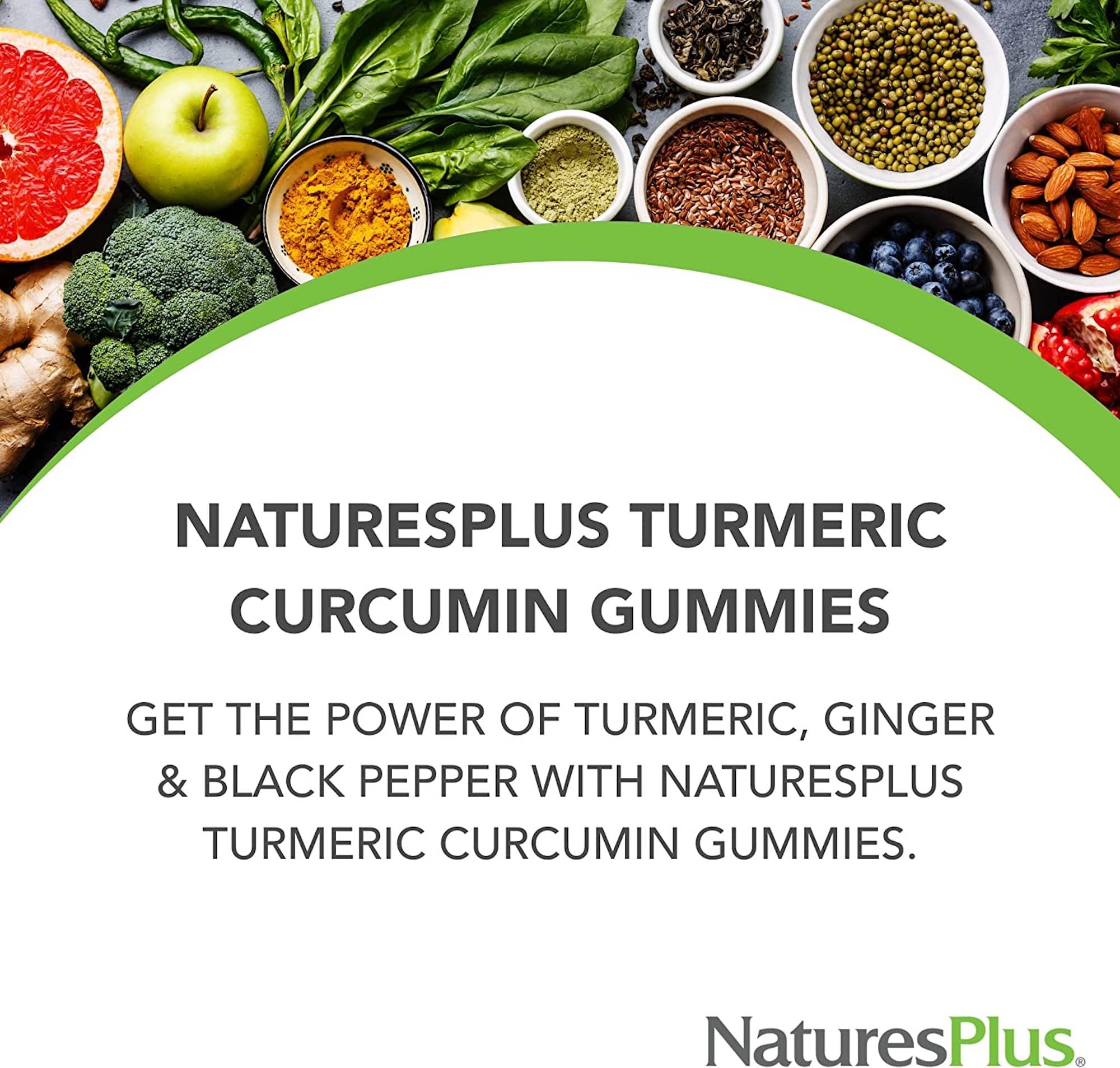 NaturesPlus Gummies Turmeric Curcumin label with nutrition facts for informed choices.