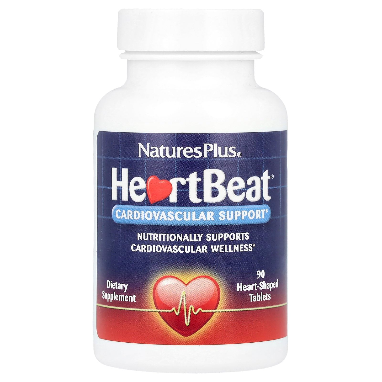 NaturesPlus Heartbeat vegan tablets bottle for a convenient daily supplement routine.