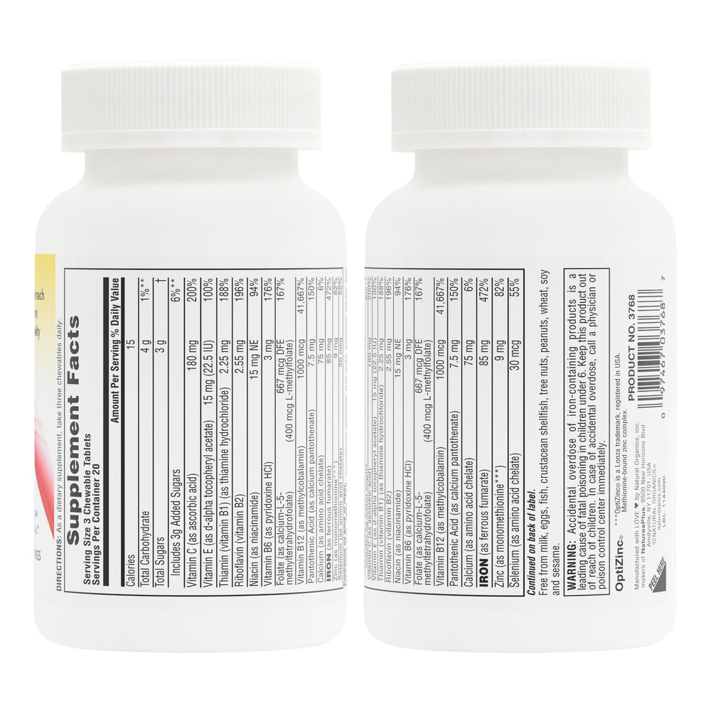 NaturesPlus Hema-Plex Iron chewables close-up showing chewy texture and berry flavor.