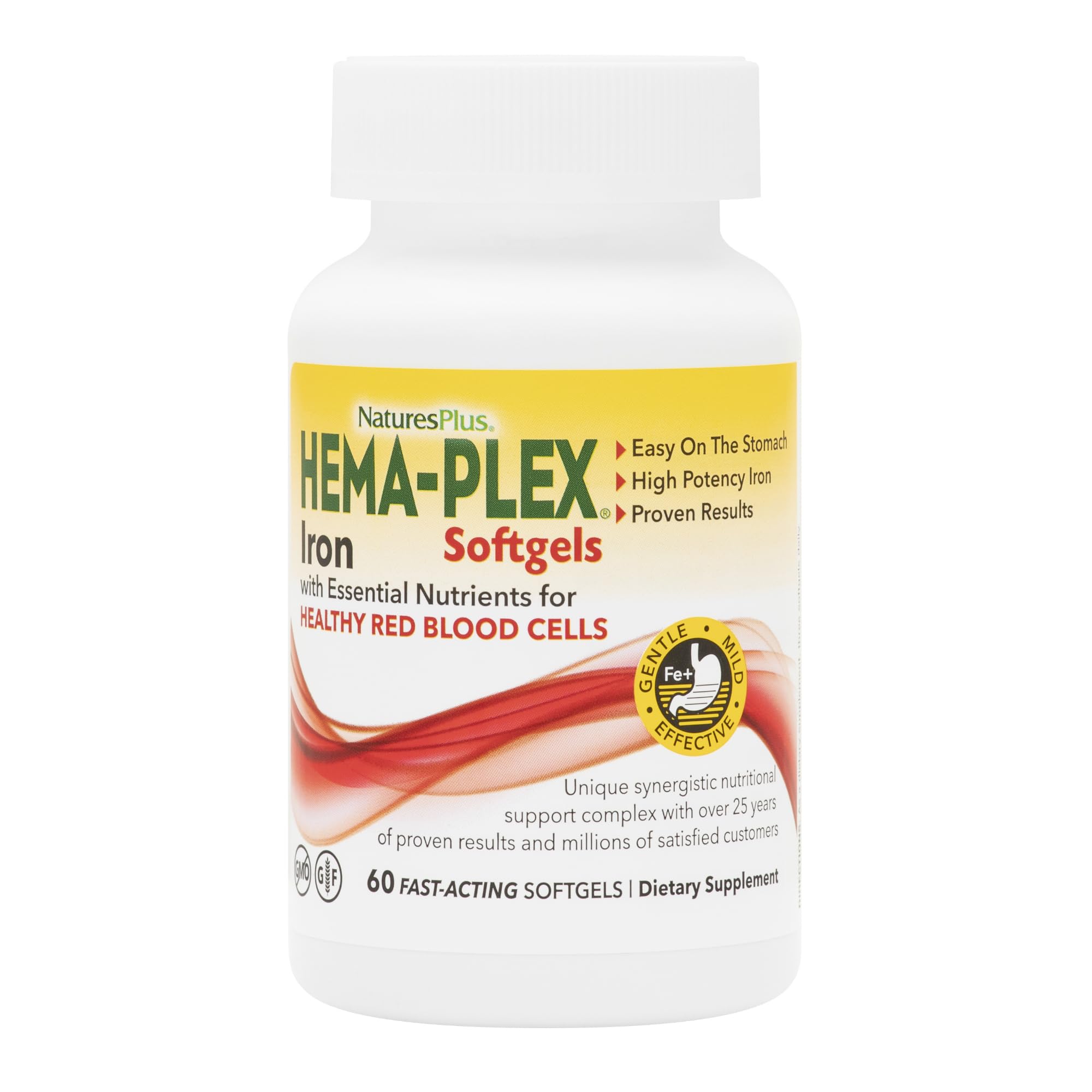 NaturesPlus Hema-Plex Iron softgels bottle for easy daily iron support