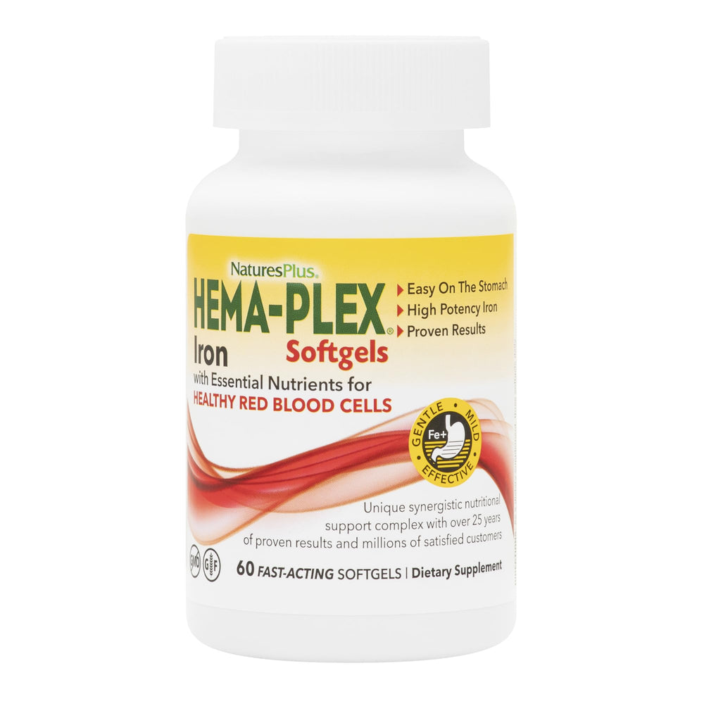 NaturesPlus Hema-Plex Iron softgels bottle for easy daily iron support