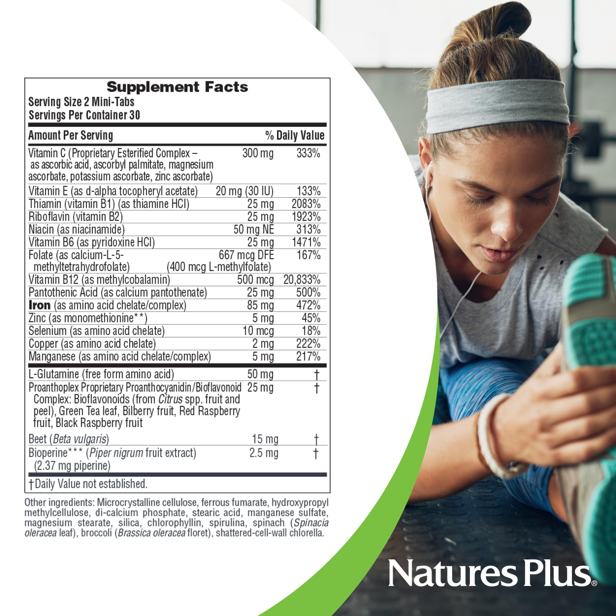 NaturesPlus Hema-Plex iron bottle with vitamin C and bioflavonoids for improved mineral use.