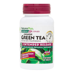 NaturesPlus Herbal Actives Chinese Green Tea extended-release bottle for steady daily energy support
