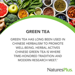 NaturesPlus Herbal Actives Chinese Green Tea label closeup highlighting decaffeination