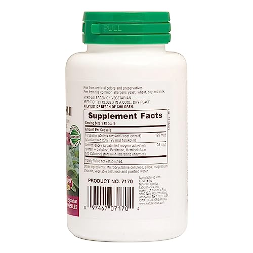 Close-up of the label showing 125 mg coleus forskohlii and 20% forskolin