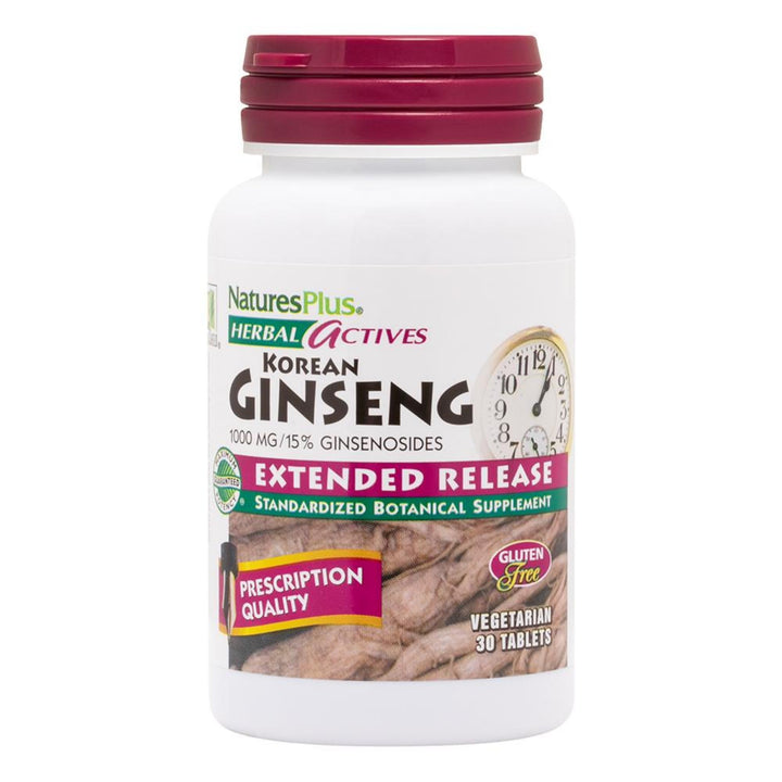 NaturesPlus Herbal Actives Korean Ginseng bottle with extended-release formula for steady daily support.