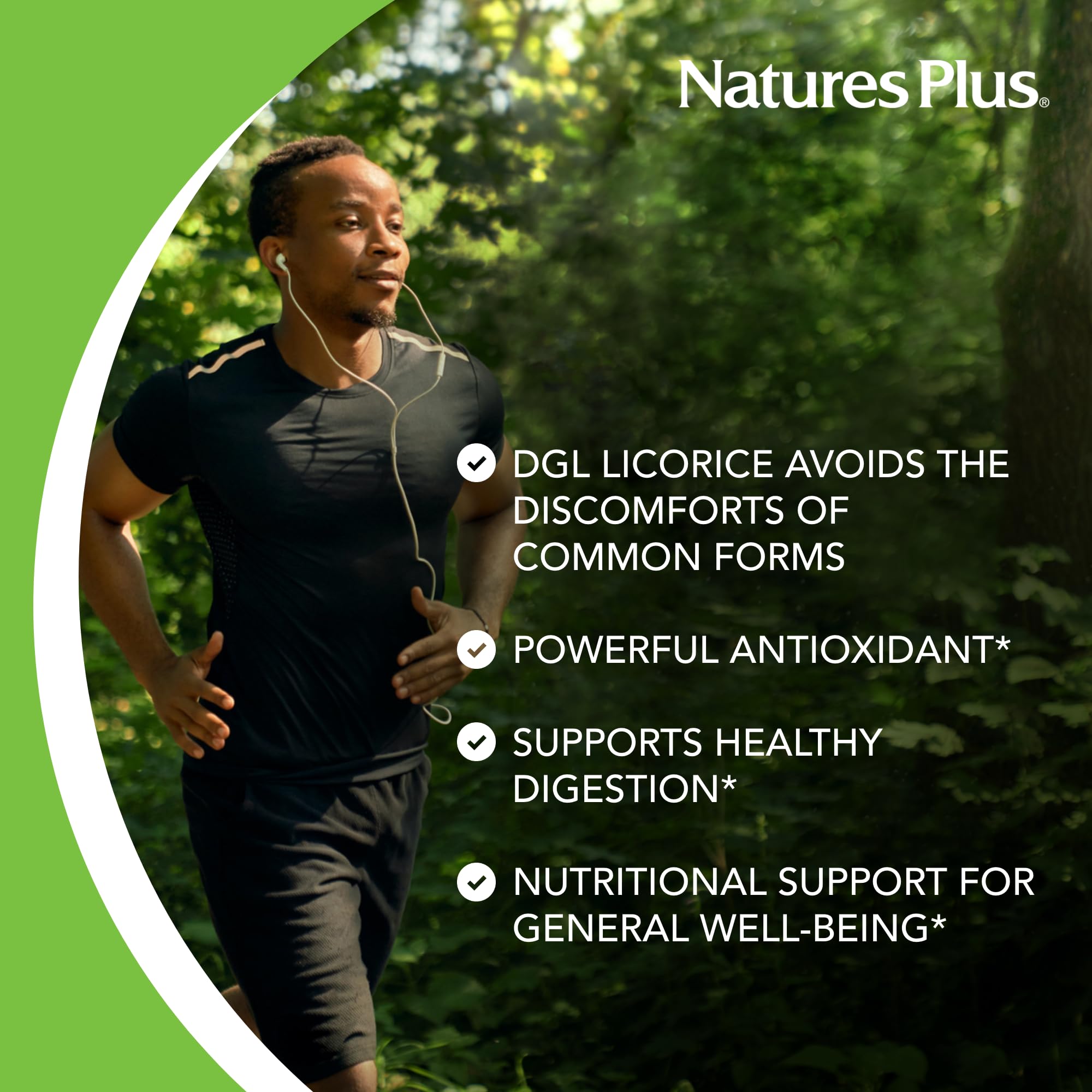 Nature'sPlus Licorice DGL bottle on shelf with clear dosage label