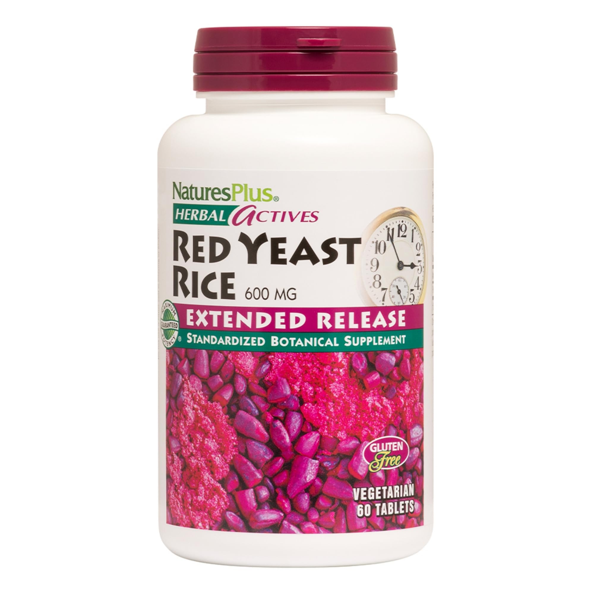 NaturesPlus Herbal Actives Red Yeast Rice bottle with 60 vegan tablets for cholesterol support.