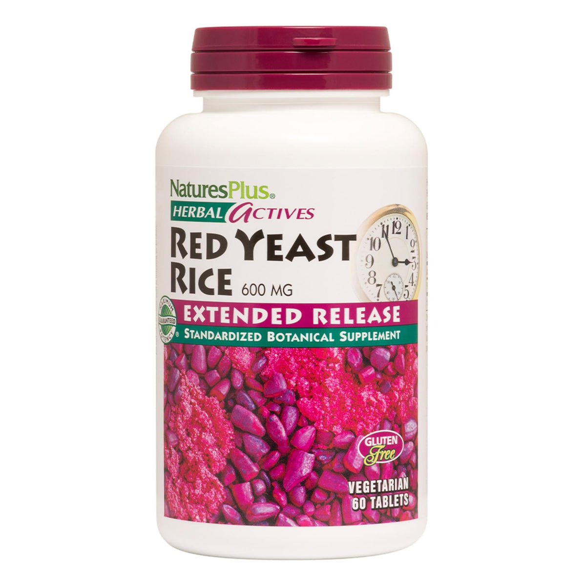 NaturesPlus Herbal Actives Red Yeast Rice bottle with 60 vegan tablets for cholesterol support.