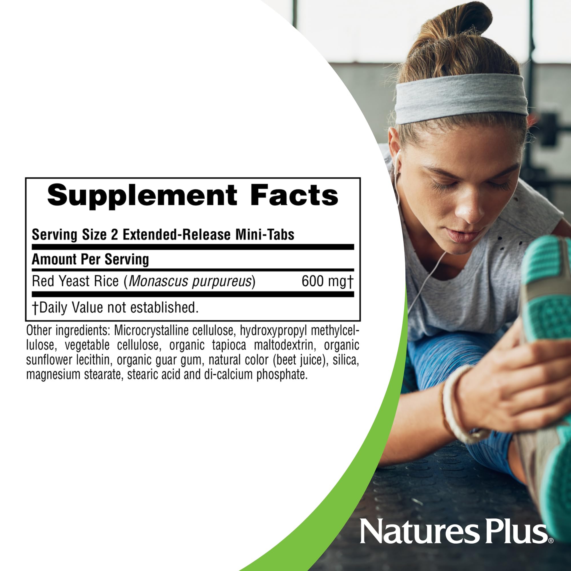 NaturesPlus Herbal Actives Red Yeast Rice serving plate shows practical daily use.