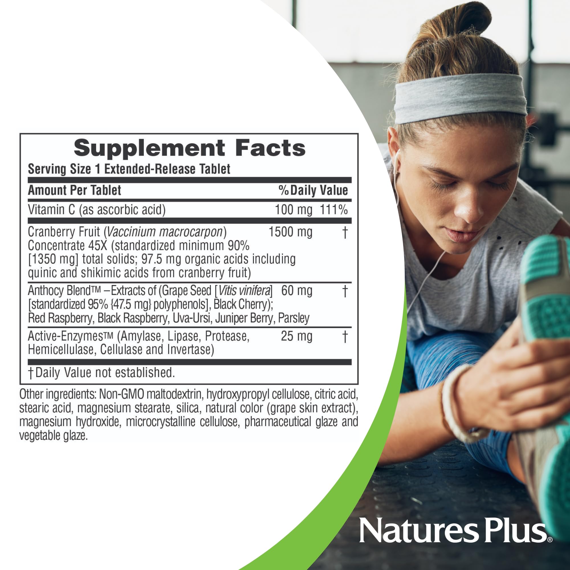 NaturesPlus Herbal Actives Ultra Cranberry 1500 extended-release pill visualization
