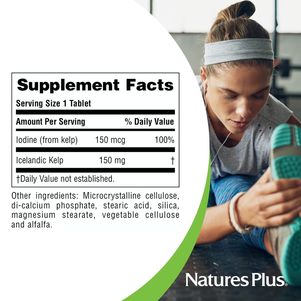 Pour shot of NaturesPlus Icelandic Kelp tablets.
